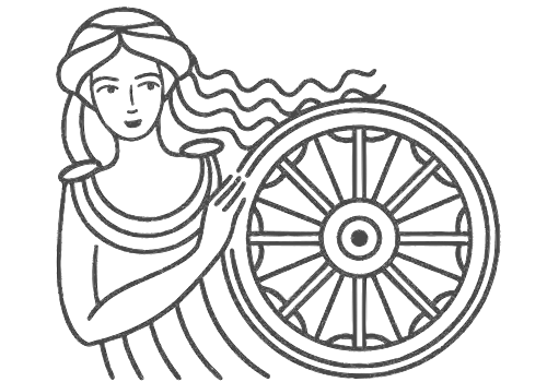 Fortuna pictured with the wheel of fortune